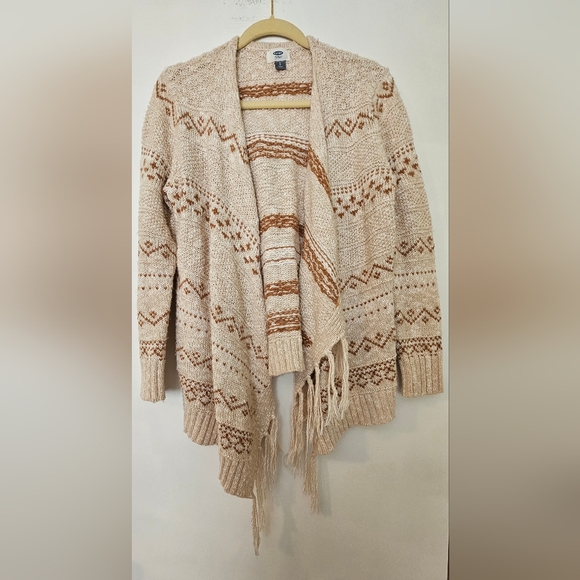 Old Navy Sweaters - Old Navy Sweaters Fringed Cotton Blend Southwestern Boho Waterfall Cream Size L